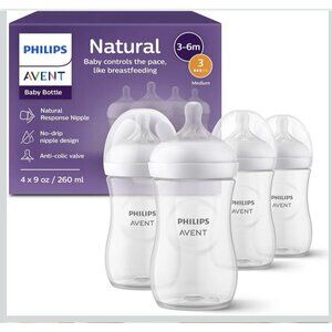 Philips Avent Natural Baby Bottle with Response Nipple, Clear, 9 oz 1m+ (4 Pack)